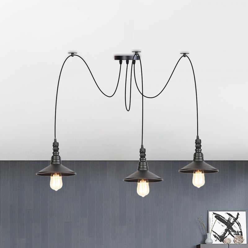 Vintage Iron Saucer Led Pendant - Black 2/3/6 Lights Bar Swag Pendulum Lamp