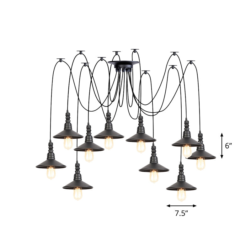 Vintage Iron Saucer Led Pendant - Black 2/3/6 Lights Bar Swag Pendulum Lamp