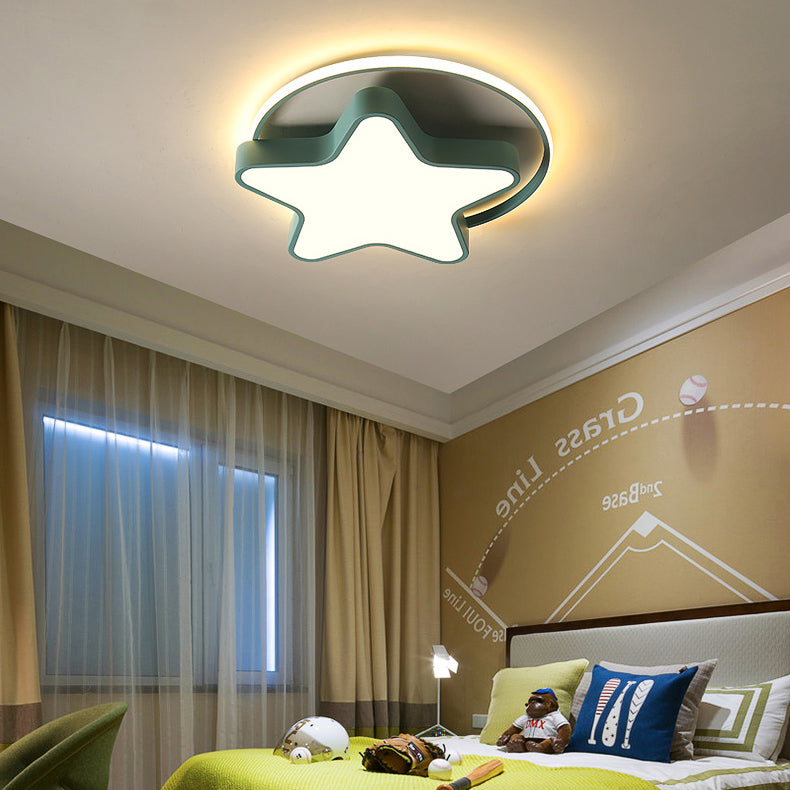 Nordic Star Led Flush Mount Ceiling Light With Acrylic Ring For Kids Room
