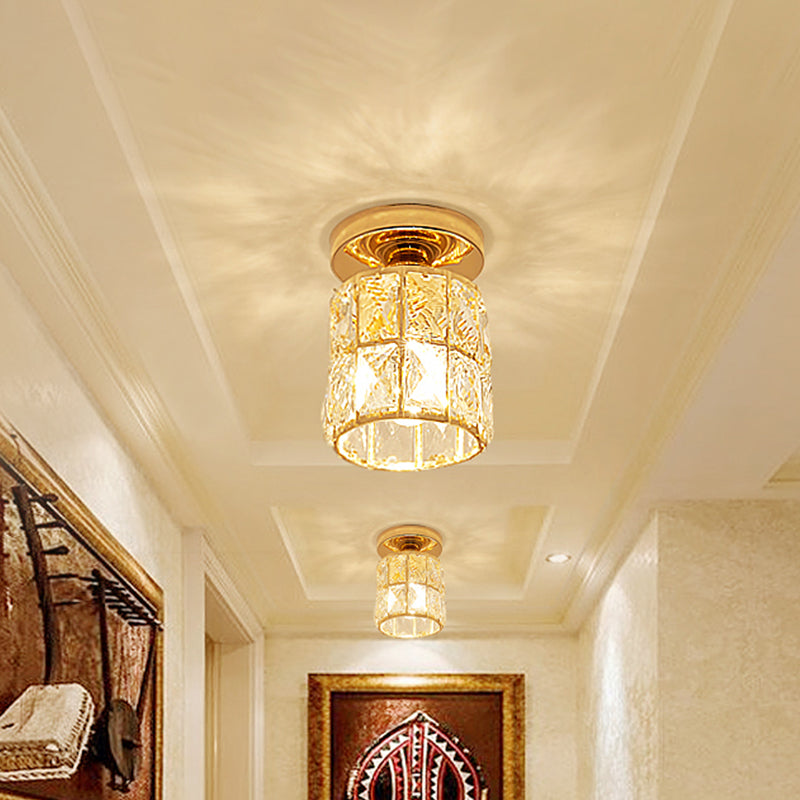 Minimalistic Led Flushmount Lighting: Cylinder/Globe Shaped Crystal Lamp Gold-Finished Gold /