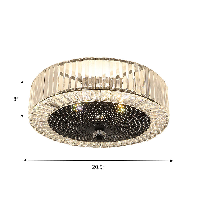 Drum-Shaped Crystal Flush Light In Black - Minimalist 4/5-Light Rectangle Ceiling Lamp