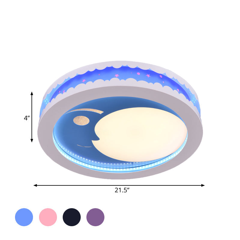 Metal Led Music Ceiling Light For Bedrooms: Hollow Crescent Design (Pink/Blue/Navy)
