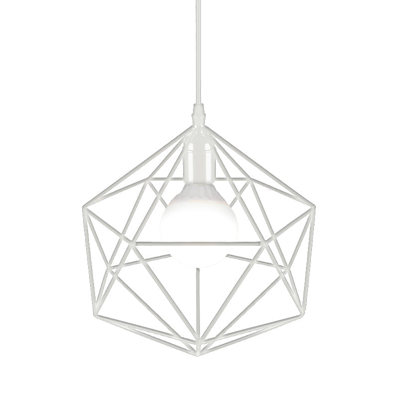 Industrial Geometric Metal Pendant Light - 1 Black/White 7/8.5/11 W For Living Room