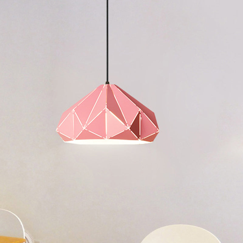 Origami Metal Pendant Light - Contemporary Hanging Ceiling (1 Light) In Blue/Pink/Yellow