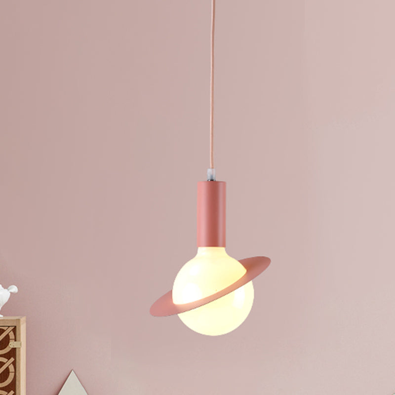 1 Light Glass Shade Pendant Set - Post-Modern Pink/Blue/Green Dining Room Hanging Lamp