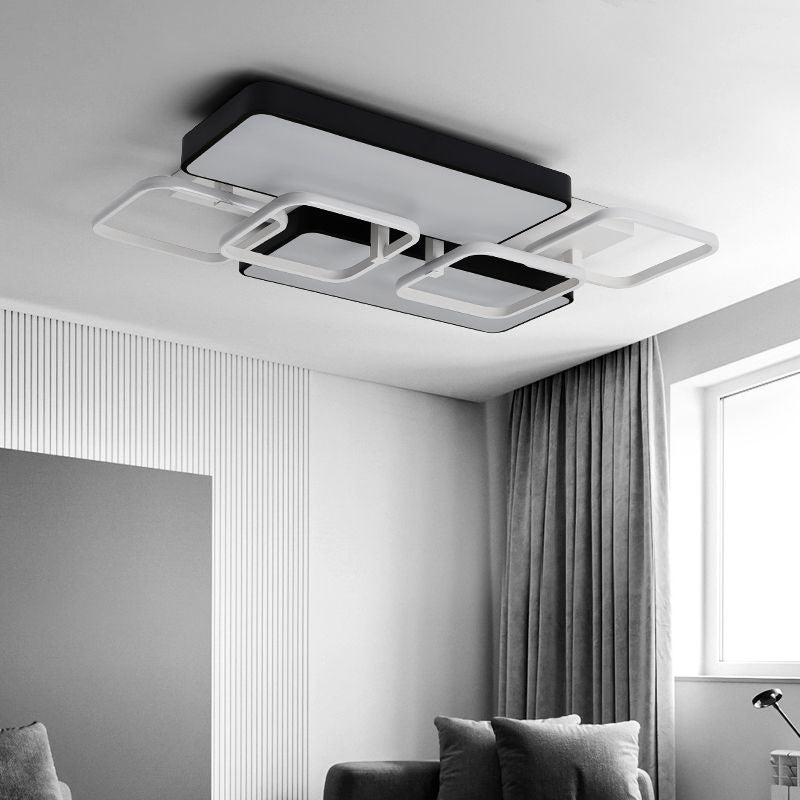 Contemporary Black Rectangular Flush Ceiling Light Led Acrylic Lighting For Living Room - 23/25.5