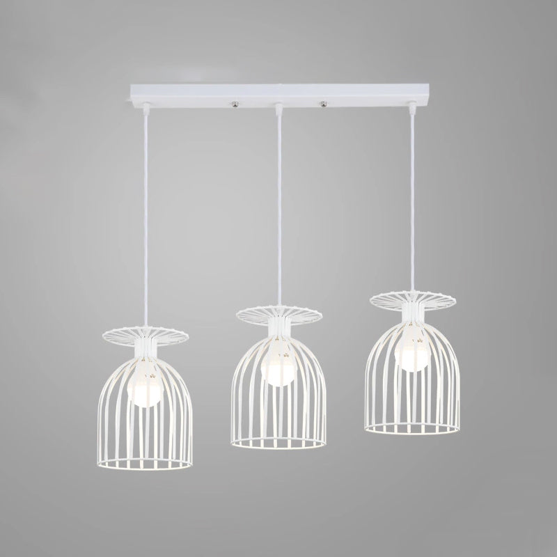 Industrial Metal Wine Glass Pendant Light With Wire Guard - 3 Head Living Room Hanging In White