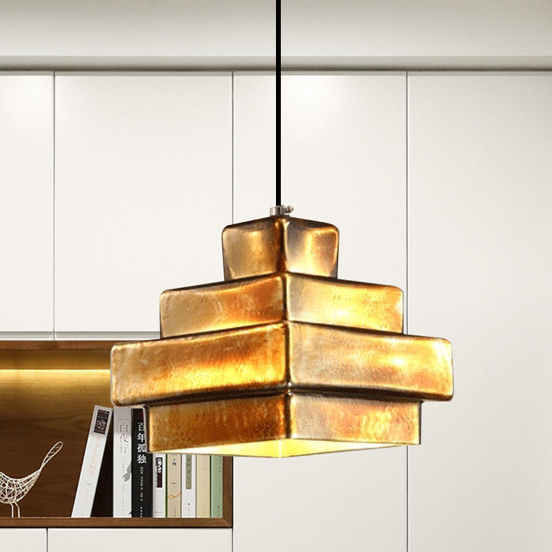 1-Light Brass Finish Hanging Pendant Light With Vintage Style Shade - Ideal For Restaurants / A