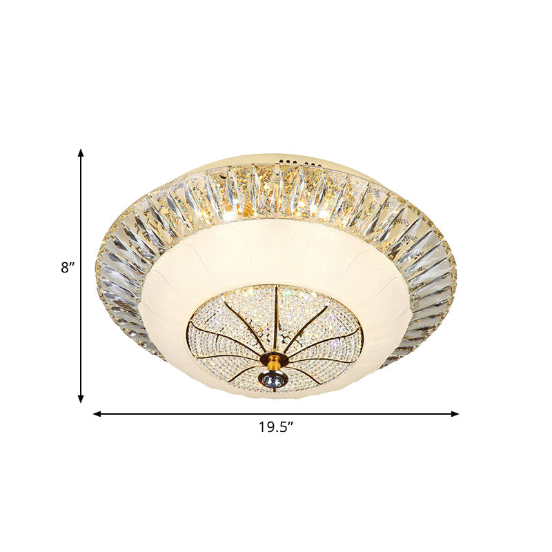 Contemporary Crystal Ceiling Light With White Bowl Shade - Led Flush Mount For Bedroom (16/19.5
