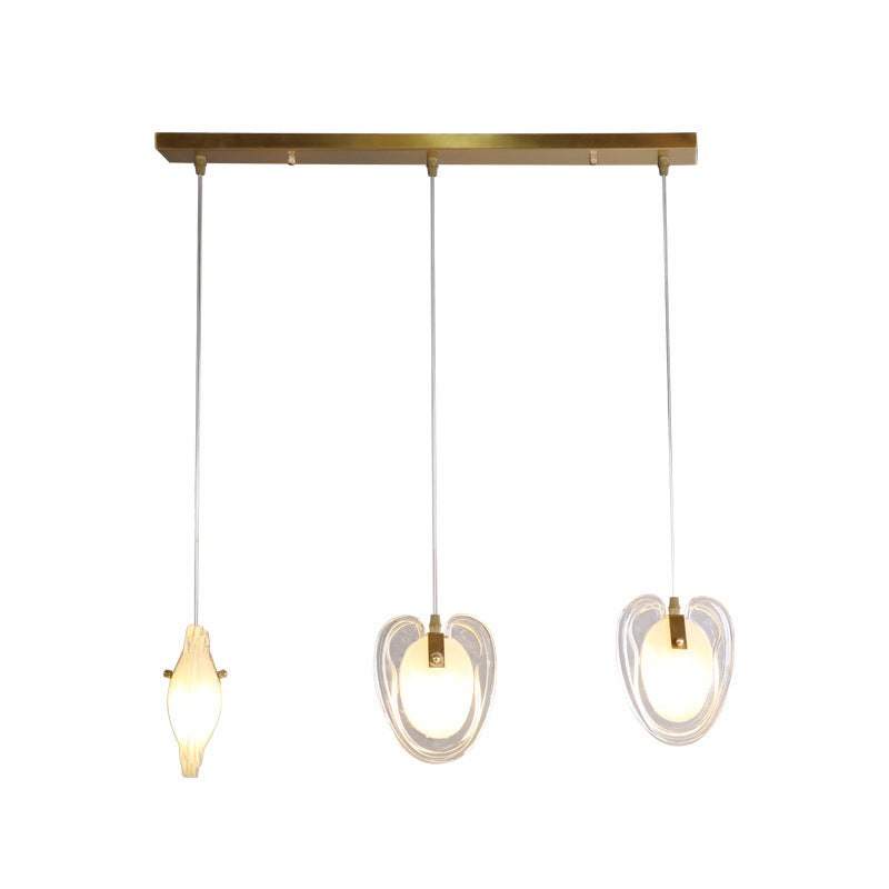 Heart-Shaped 3-Light Brass Ceiling Light With Clear Glass Modern Hanging Lamp Fixture