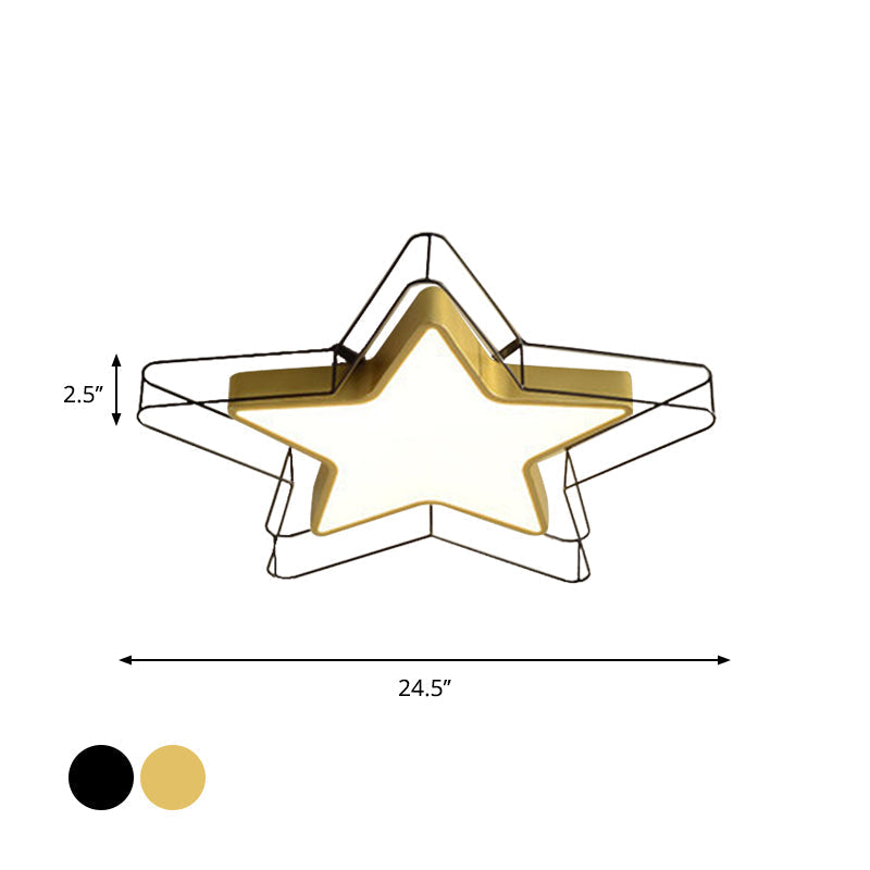 Modern Black/Gold Pentagram Flush Mount Led Ceiling Lamp For Bedrooms With Acrylic Cage Fixture