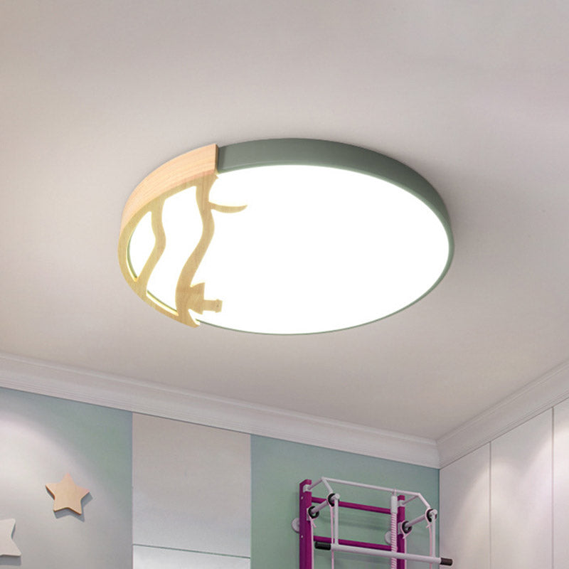 Modern Drum Flush Mount Lamp - Acrylic Led Bedroom Ceiling Light In Green/Gray/White