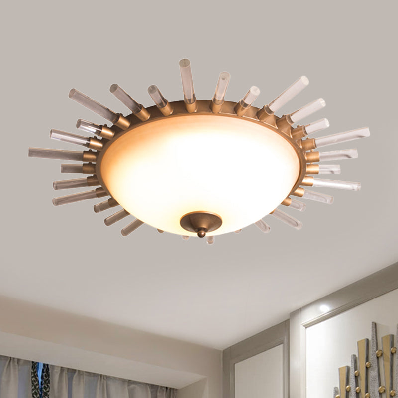 Led Fluted Crystal Flushmount Ceiling Lamp - 24/30 Modern Gold Opal Glass Bowl Corridor Lighting