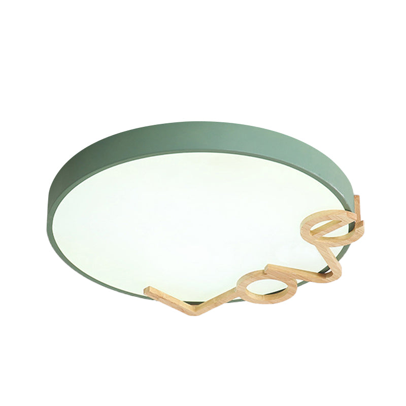 Love-Shape Wood Deco Led Flush Mount Lamp In 3 Colors
