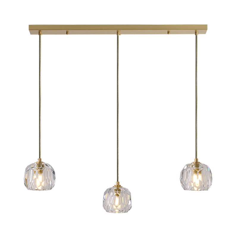 Contemporary Gold Crystal Pendant Light With 3 Heads - Stunning Cluster Design Domed Hanging Lamp