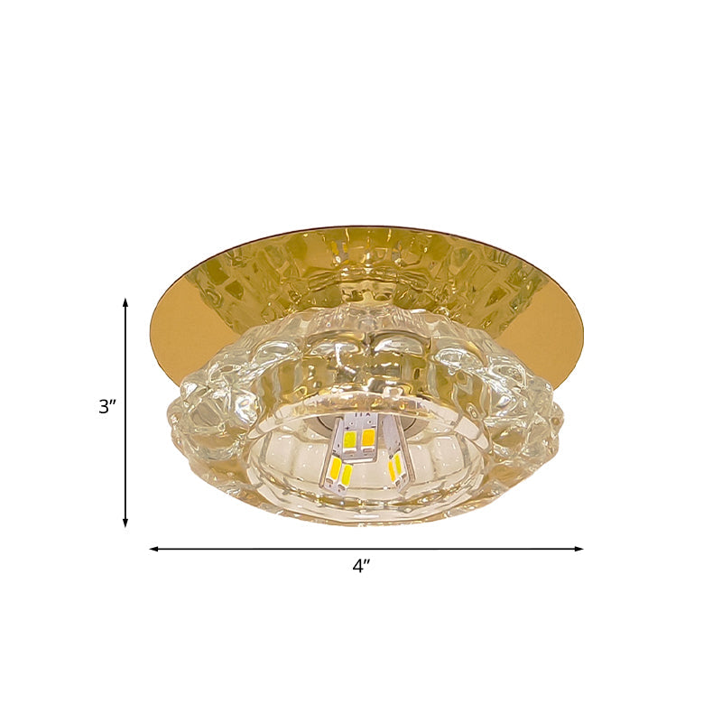 Minimalist Led Crystal Flush Light Fixture For Corridors - Flower Clear Faceted Ceiling Lamp
