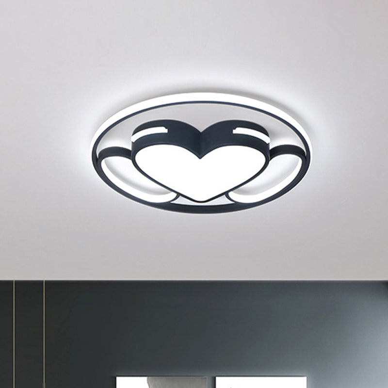 Modern Heart-Shaped Led Ceiling Fixture In Black And White With Warm/White Light /