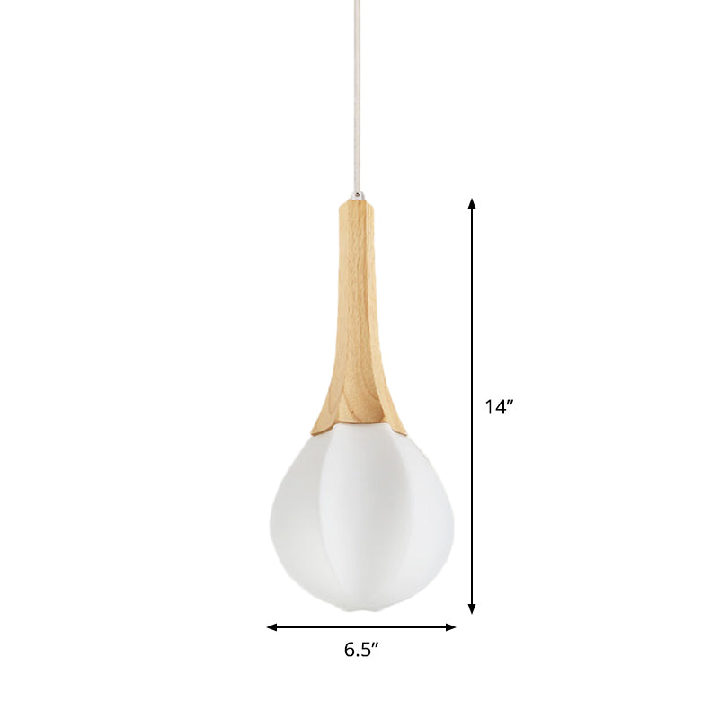 Minimalist Wood Ceiling Pendant Light With Milk White Glass Prismatic Teardrop - 1-Light Suspension