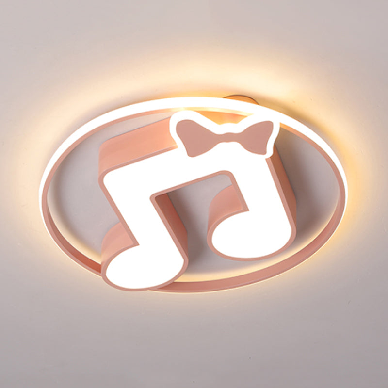 Cartoon Pink/Light Blue Led Flush Mount Ceiling Light With Musical Note Acrylic Design - Warm/White