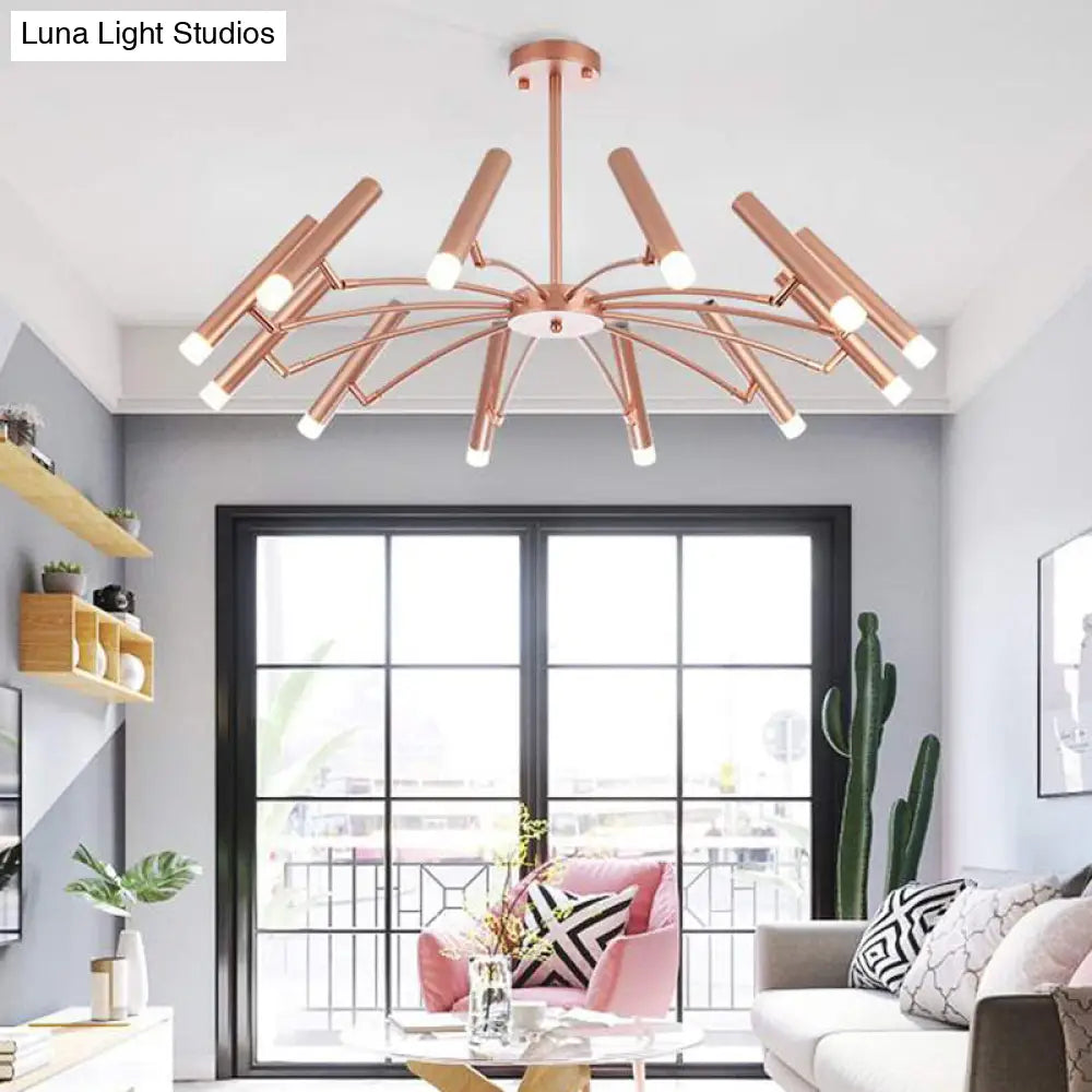 Adjustable Linear Shade Chandelier - Modern Metal Ceiling Light (12/24 Lights) In Black/Rose Gold