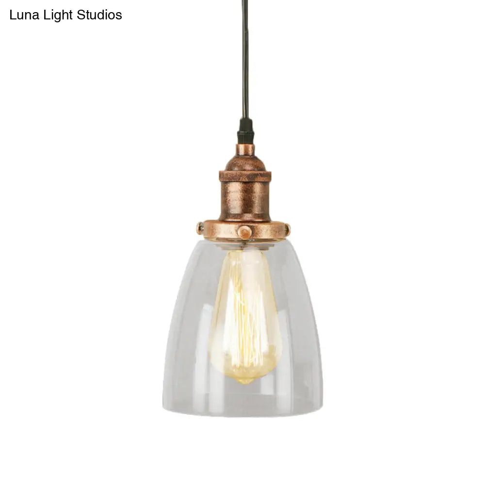 Aged Copper Vintage Clear Glass Hanging Pendant Light For Dining Room - 1-Light Ceiling Lighting