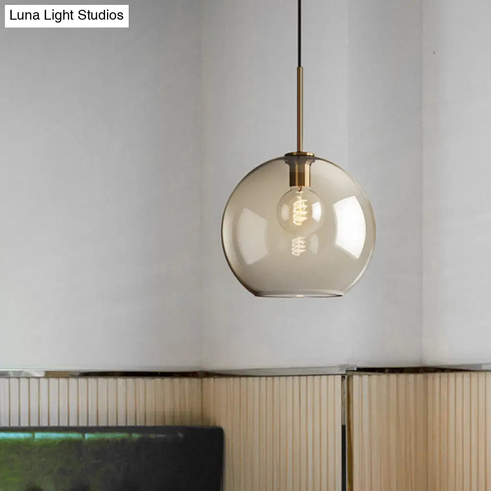 Amber Glass Pendant Light - Modern Brass Hanging Ceiling Fixture (8’/10’/12’ Wide)