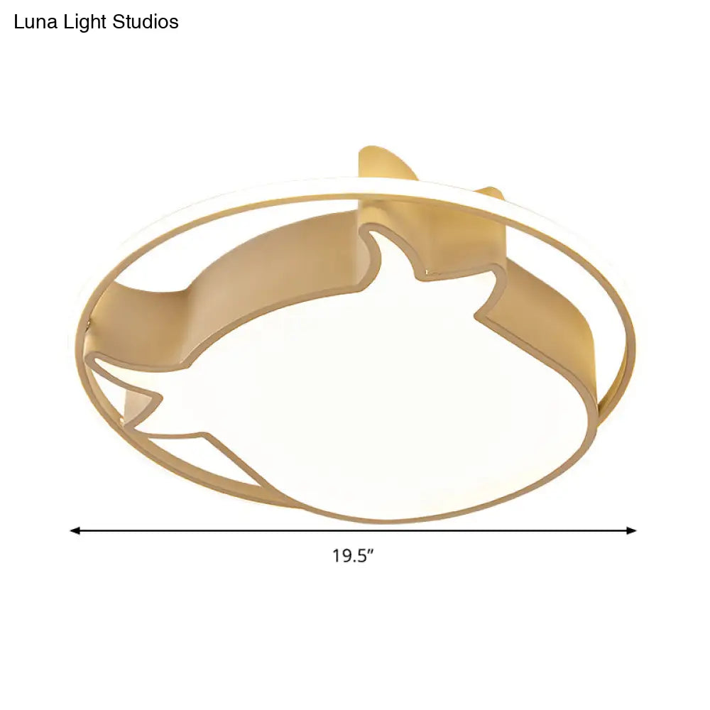 Animal - Inspired Ring Kid’s Flush Ceiling Light: Eye - Caring Ox Head Acrylic Lamp