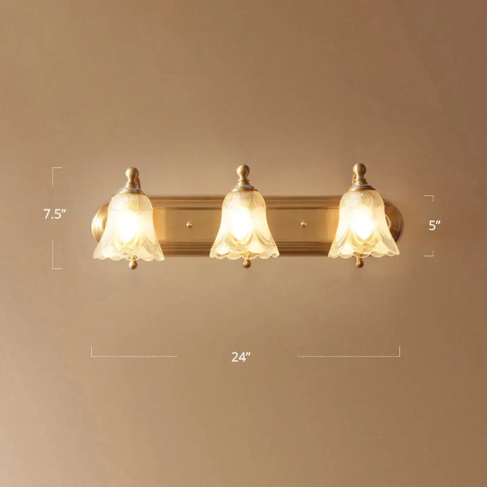 Antique Gold Floral Vanity Lighting - Semi-Opaque Glass Bathroom Wall Light Fixture 3 /