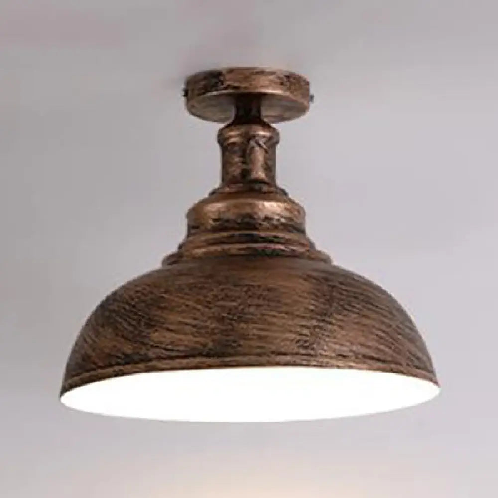 Antique Iron Semi-Flush Ceiling Light With 1 Head - Bowl Dining Table Rust Fixture 11.5’/16’