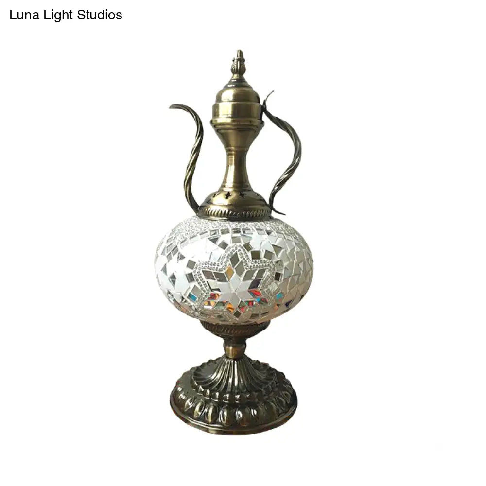 Antique Small Desk Lamp - White/Red/Orange Glass Sphere 1 Bulb Task Lighting With Metal Base For