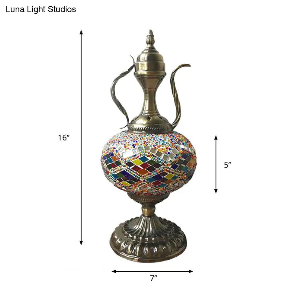 Antique Small Desk Lamp - White/Red/Orange Glass Sphere 1 Bulb Task Lighting With Metal Base For