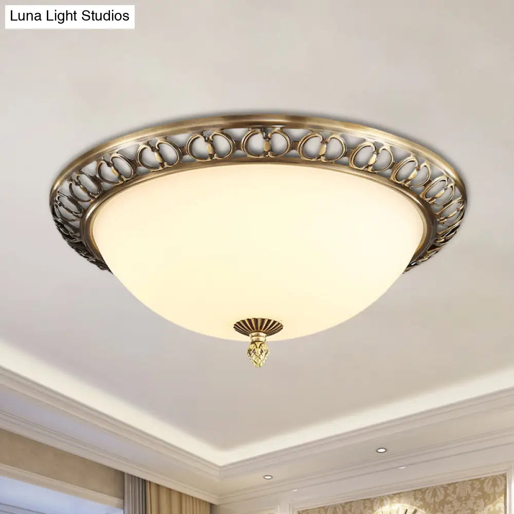 Antique Style Brass Finish 2 - Head Ceiling Mount Light With Frosted Glass Dome - 13’/15’/19.5’ Wide