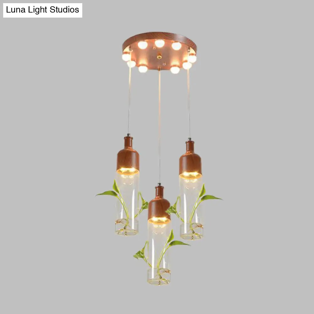 Antique Wine Bottle Cluster Pendant Ceiling Light - Metal Led With Multiple Bulbs Brown Finish