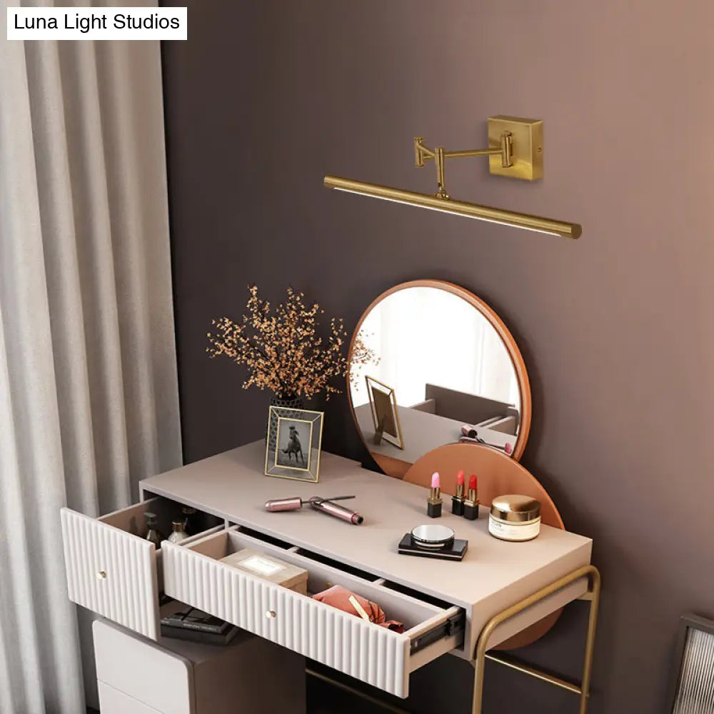 Antiqued Brass Tube Sconce With Led Wall Light - Perfect For Powder Room Or Vanity