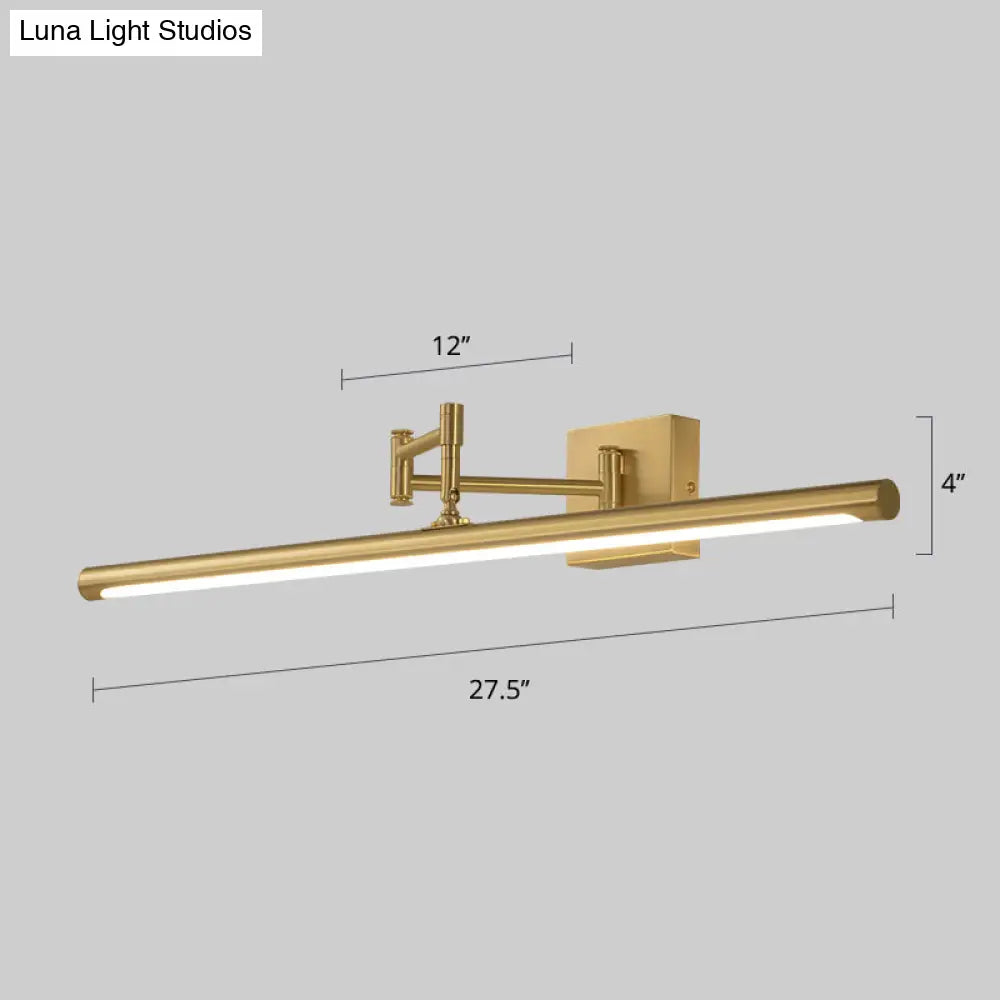 Antiqued Brass Tube Sconce With Led Wall Light - Perfect For Powder Room Or Vanity