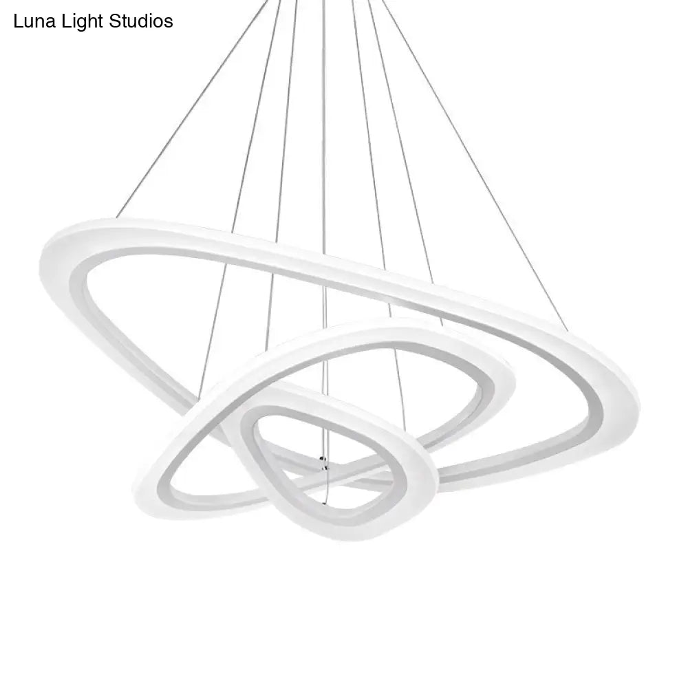 Art Deco Acrylic White Suspension Chandelier For Restaurants: Triangular Loop Design