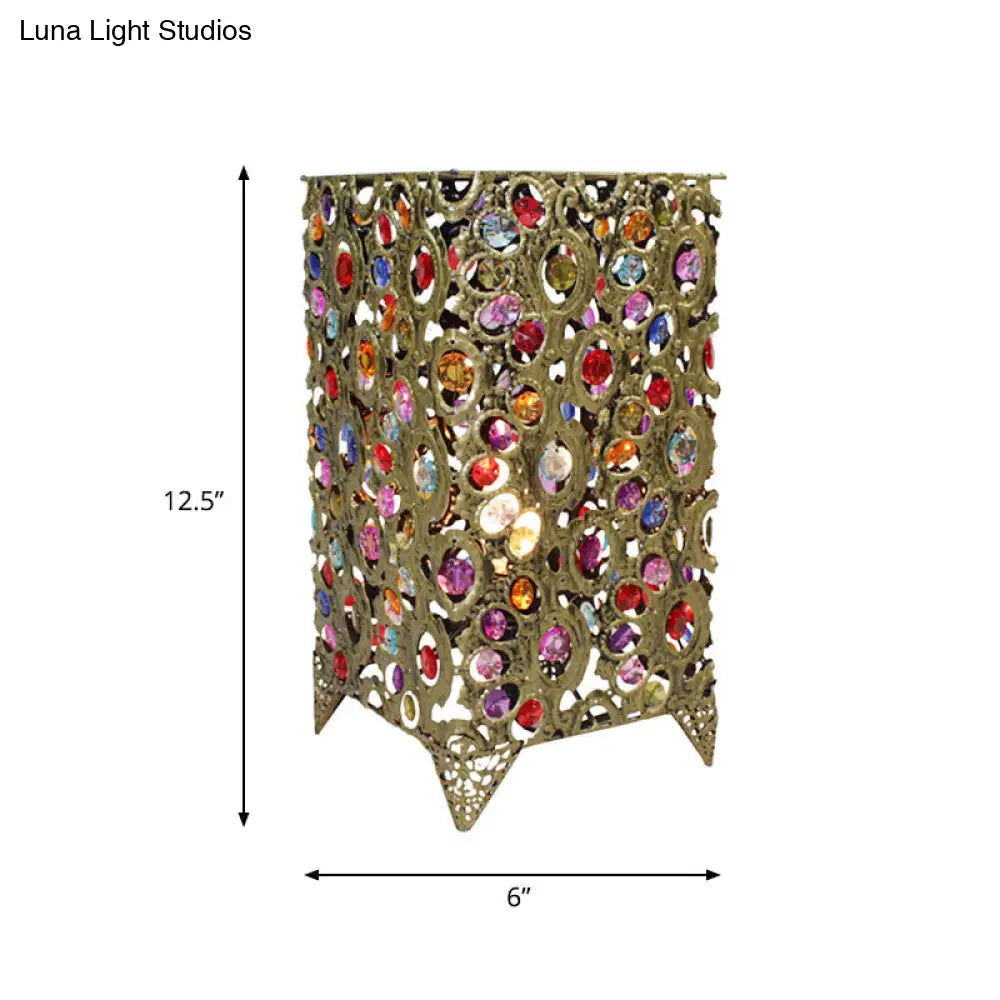 Art Deco Metal Brass/Bronze Table Lamp With Rectangular Shade - Elegant Nightstand Lighting For