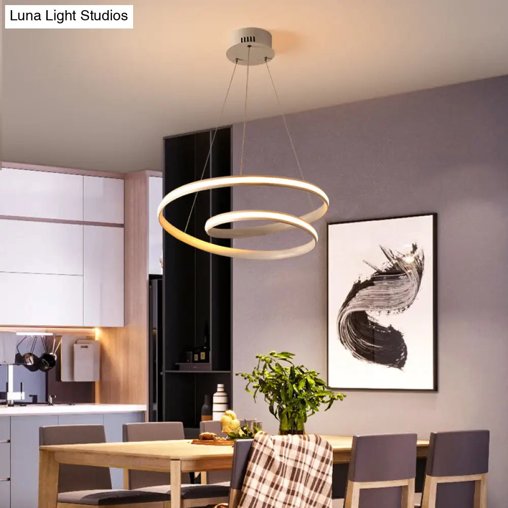 Art Deco Led Chandelier: Acrylic Swirl Suspension Light For Restaurants White / 18 Warm