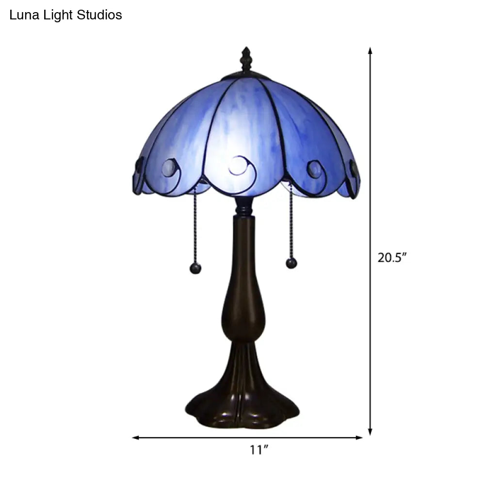 Art Deco Tiffany Table Lamp - Blue Glass Scalloped Design- Ideal For Coffee Shops