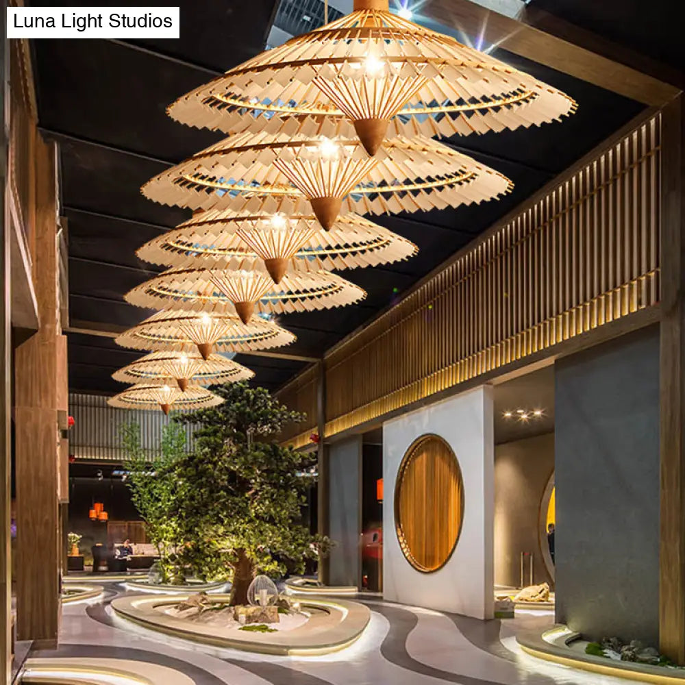 Asia Bamboo Ceiling Light Pendant - 19.5’ / 23.5’ 27.5’ White/Blue