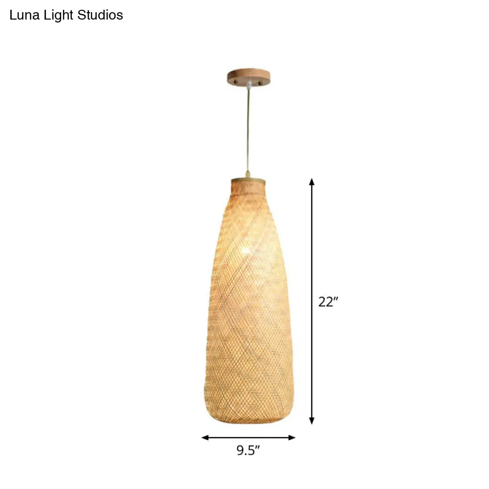 Asia Bamboo Weave Pendant Light Fixture - Restaurant Ceiling Lamp Beige Shade