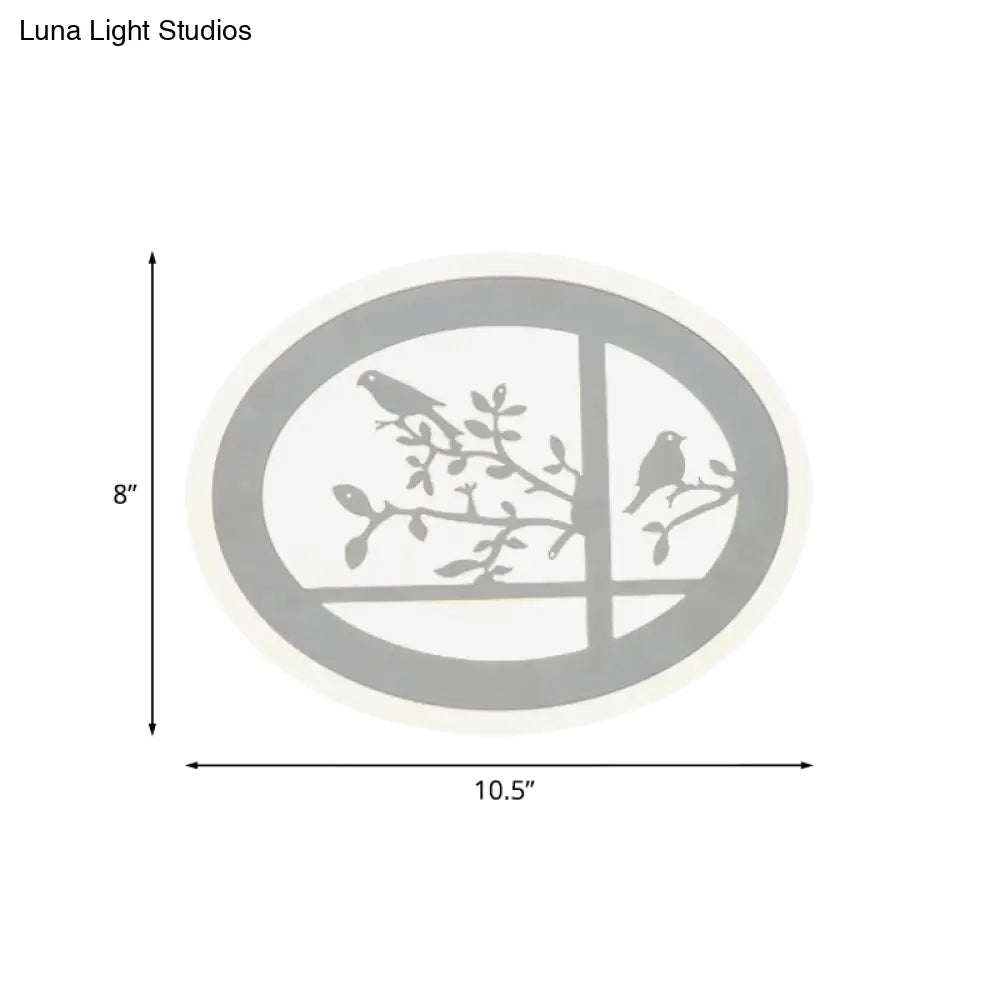 Asia Style Led Circular Acrylic Bird And Branch Wall Lamp With White/Warm Light