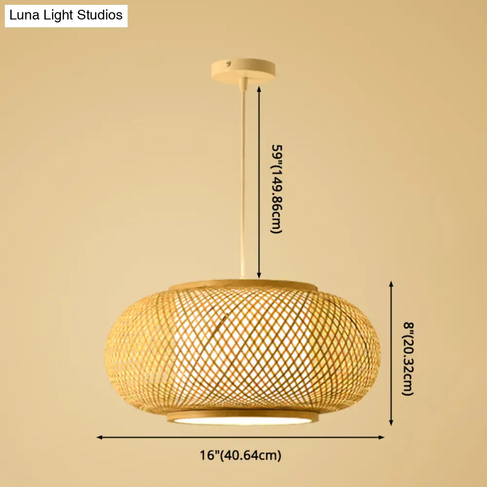 Asian Style Bamboo & Rattan Weaving Drum Pendant Lamp Beige