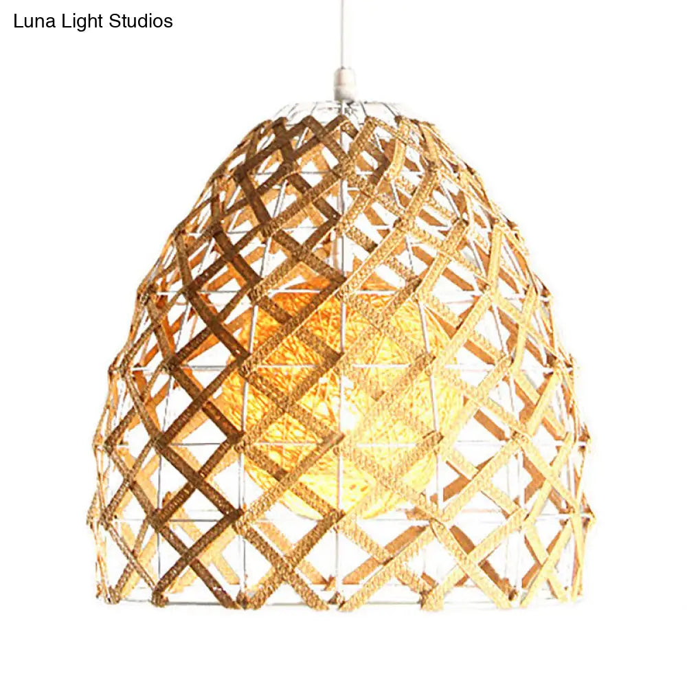 Asian Style Beige Pendant Light With Metal & Rope For Cottage