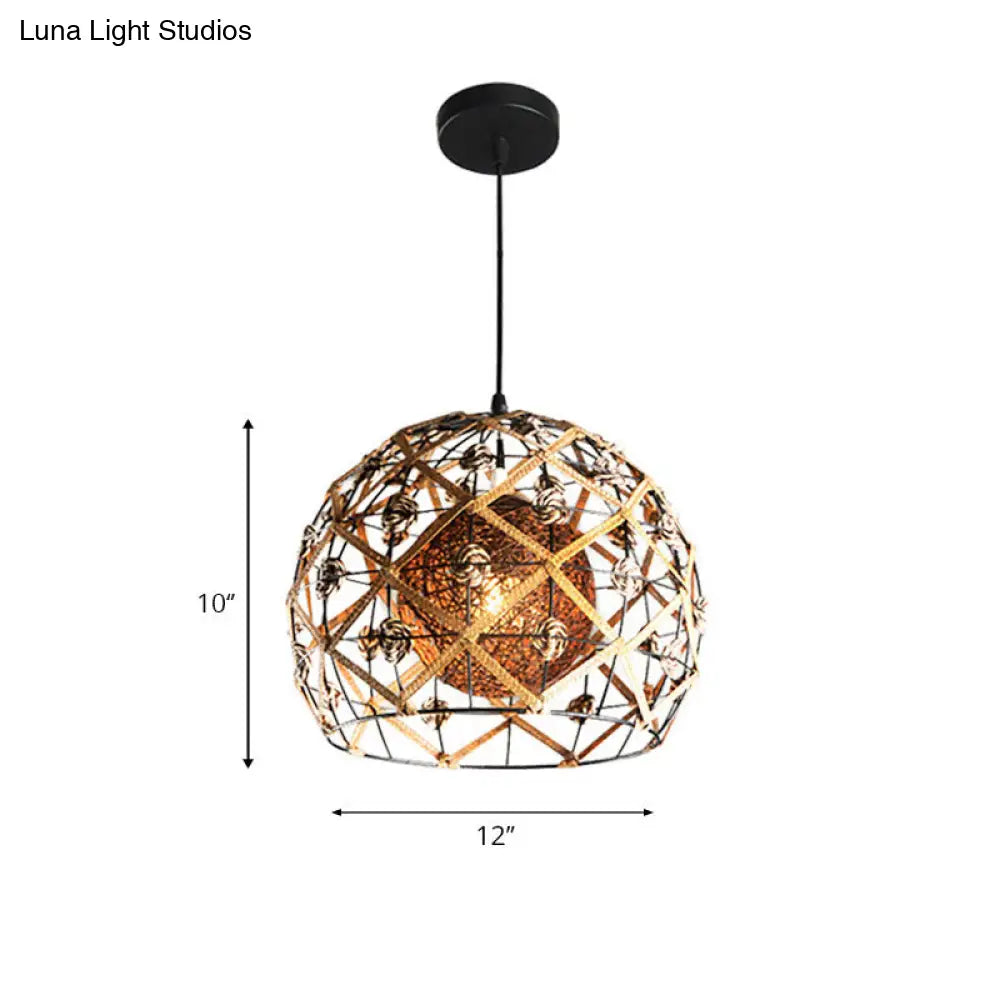 Asian Style Beige Pendant Light With Metal & Rope For Cottage