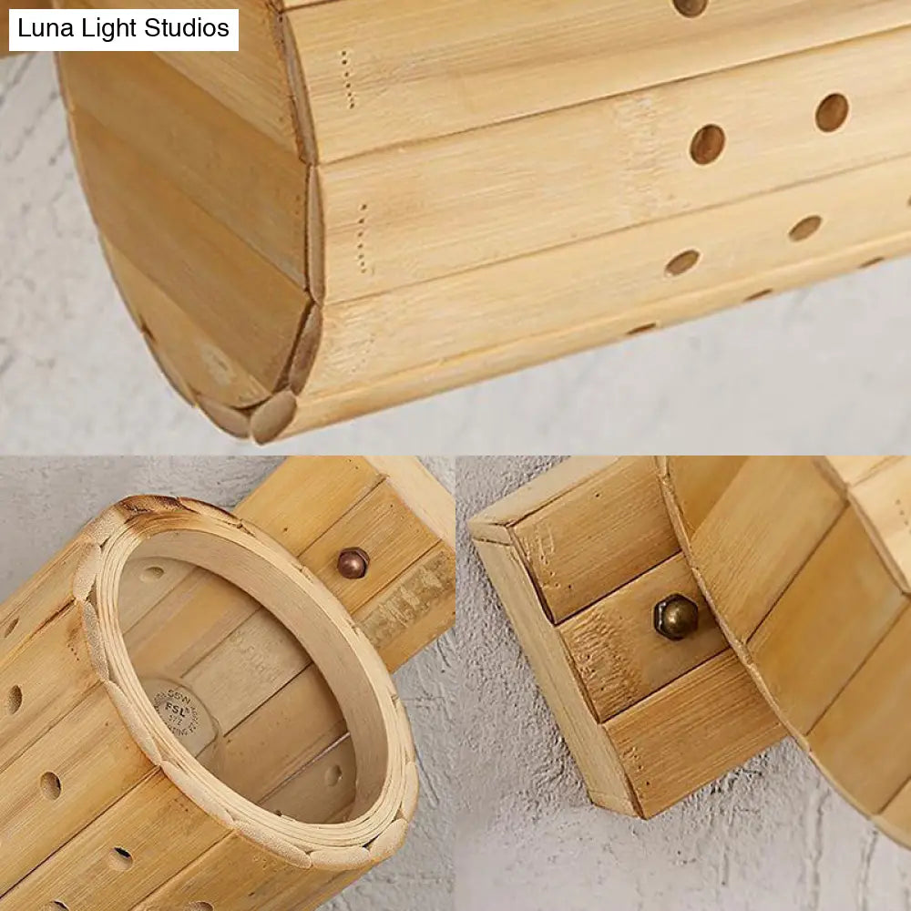 Asian Wood Wall Sconce Lamp With Bamboo Shade