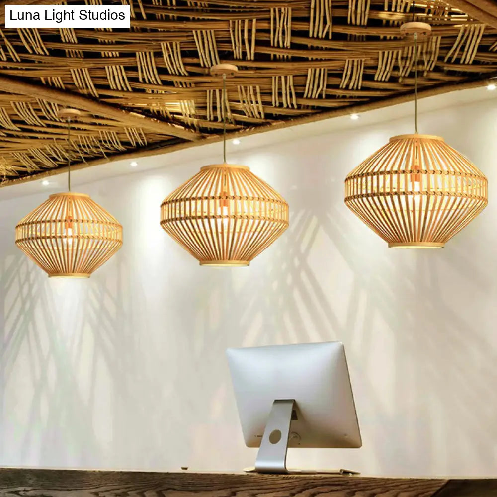 Bamboo Cage Pendant Lamp: Modern Hanging Light In Beige