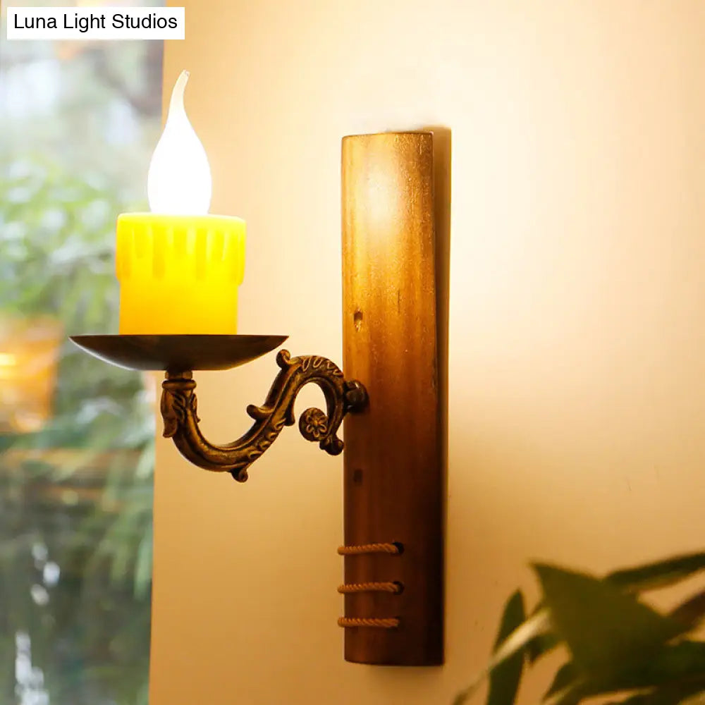 Bamboo Cottage Wall Light Fixture: Brown Rectangular 1-Bulb Lamp For Living Room Flameless Candle