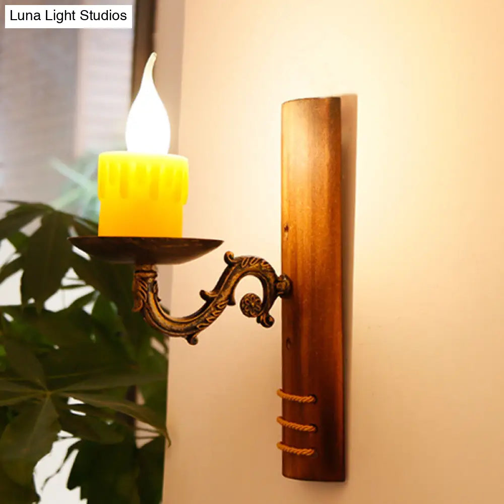 Bamboo Cottage Wall Light Fixture: Brown Rectangular 1-Bulb Lamp For Living Room Flameless Candle