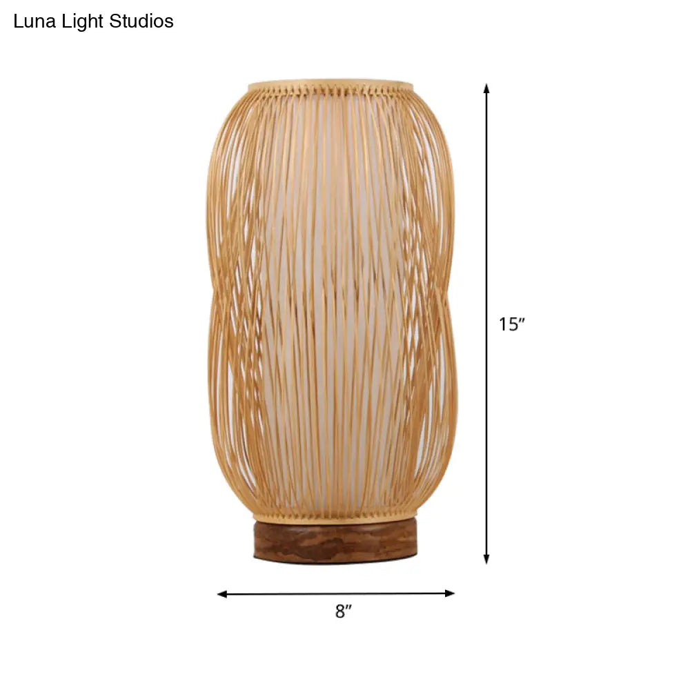 Bamboo Cylinder Desk Light - Wood Base 1-Bulb Task Lighting